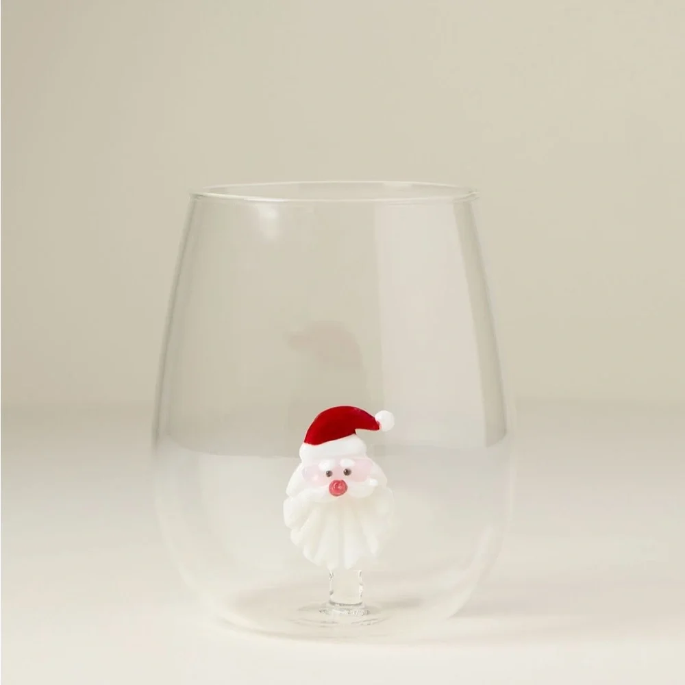 Anthropologie The Jolly Icon Stemless Wine Glass | Santa | NIB